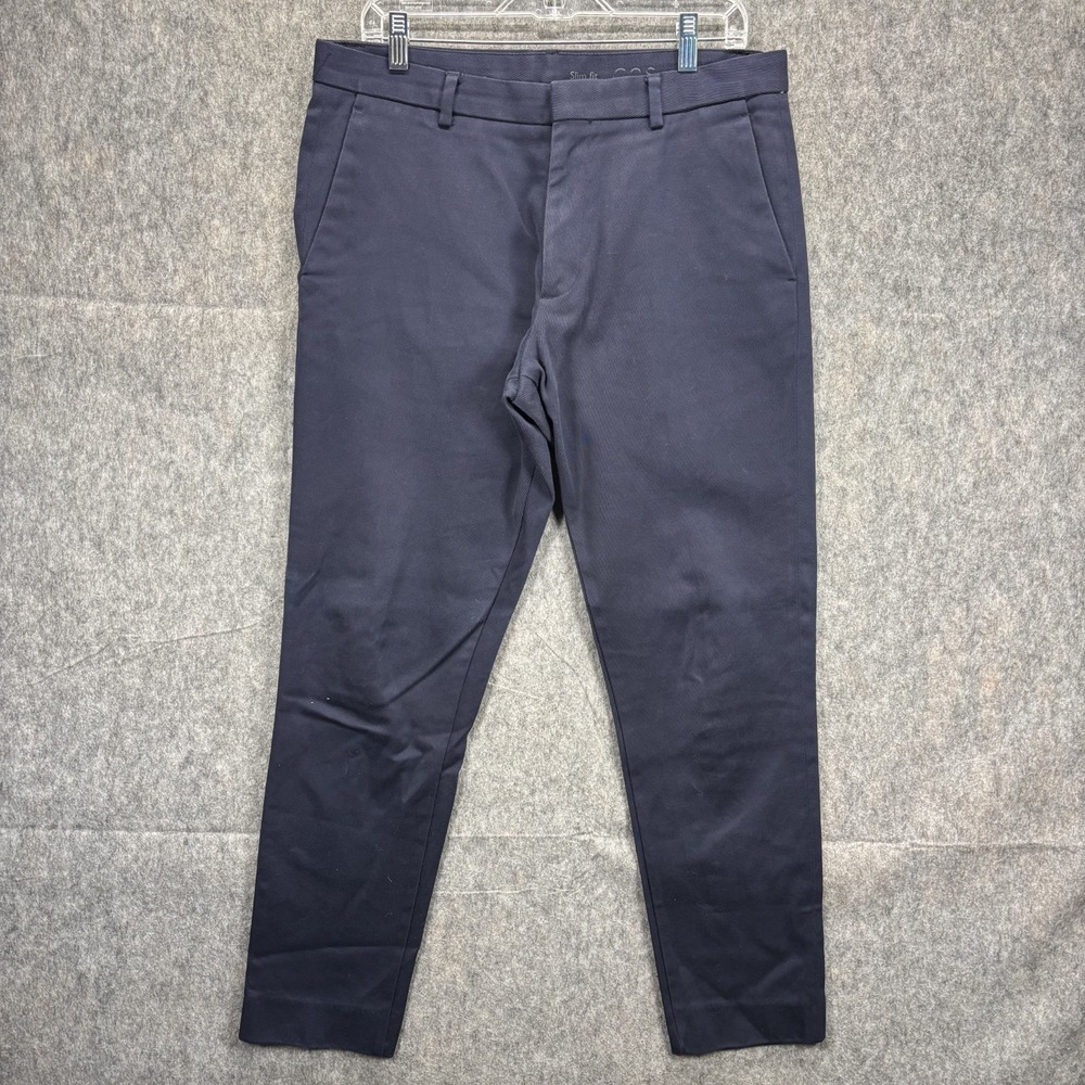 COS Slim Fit Trouser Pants Men's 34R x 30 Navy Blue Taper Chino Cotton